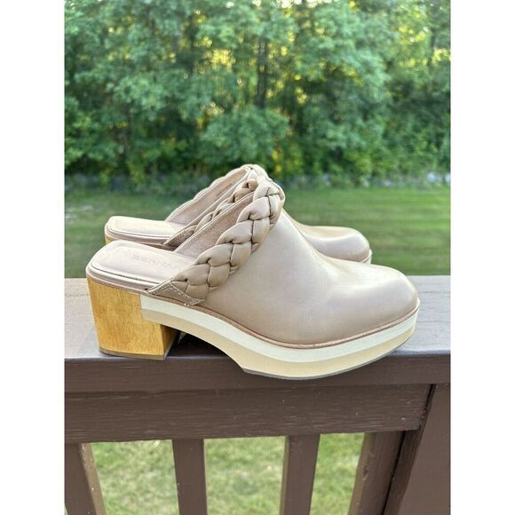Bernardo Sand Brown Leather Braided Heeled Clogs Saffia 8.5 M New Mule - Picture 7 of 13